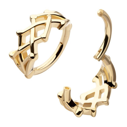 14Kt Yellow Gold Woven Crown of Thorns Side Facing Hinged Segment Clicker