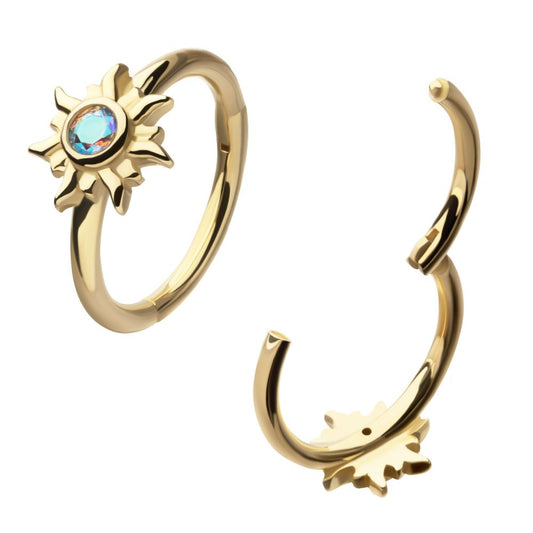 14Kt Yellow Gold Bezel Set 2mm Round Gem Moon Phase Side Facing Hinged Segment Clicker
