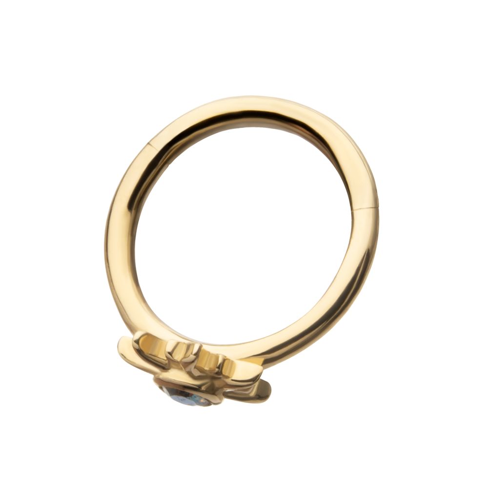 14Kt Yellow Gold Bezel Gem Sunburst Side Facing Hinged Segment Clicker