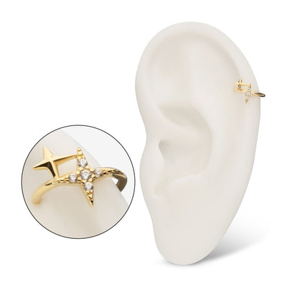 14Kt Yellow Gold Pave Set Round Gem Double Star Side Facing Hinged Segment Clicker