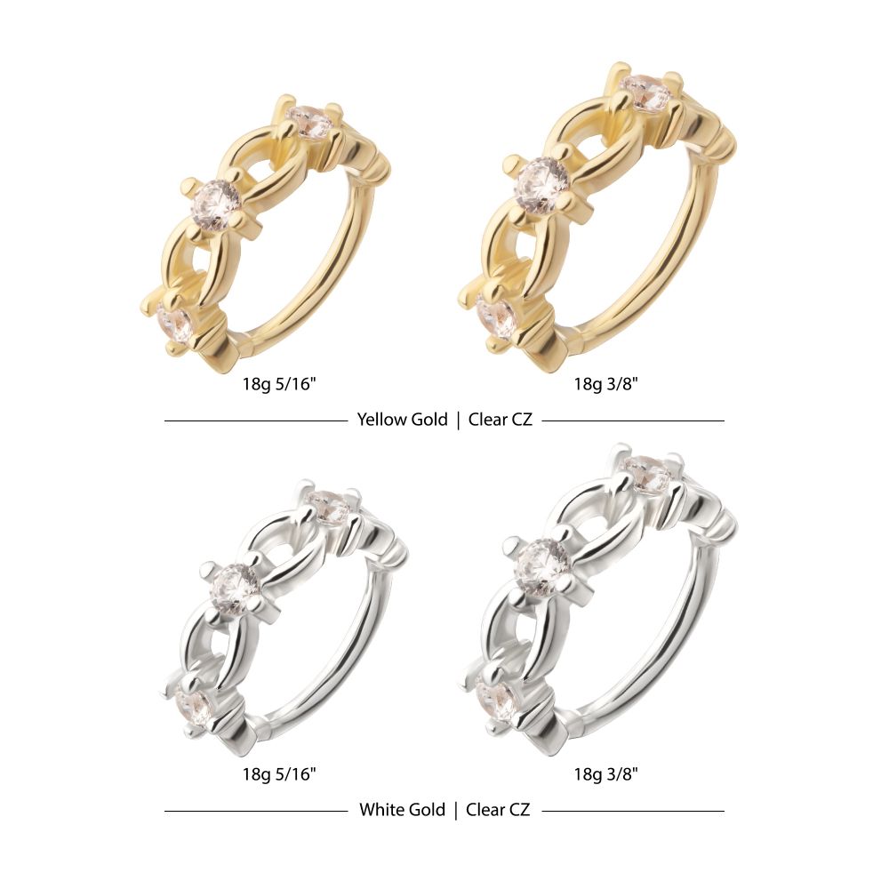 14Kt Gold Braided Design Side Facing Hinged Segment Clicker with Prong Set Gem