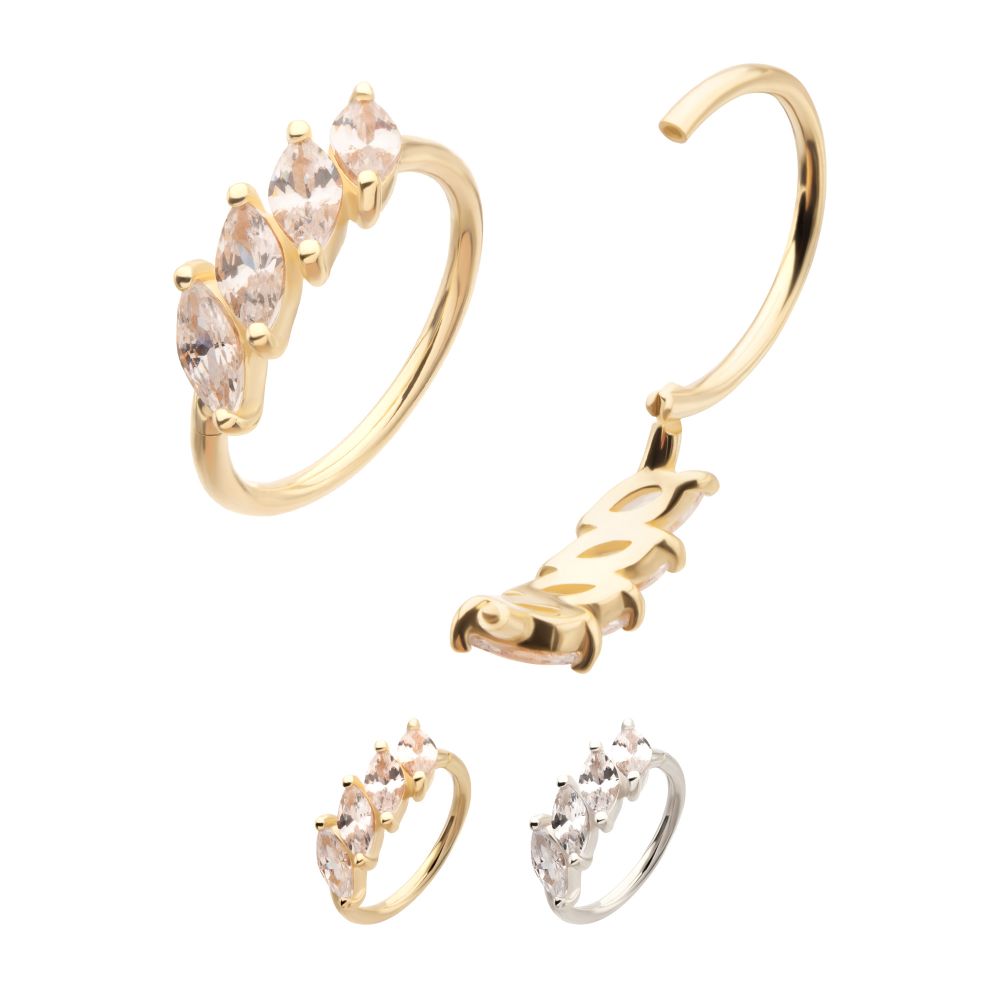 14Kt Gold 4 Marquise Staggered Cluster Prong Gem Side Facing Hinged Segment Clicker