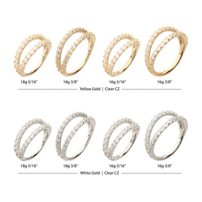 14Kt Gold Double Hoop with CNC Set Full Gem Side Facing Hinged Segment Clicker