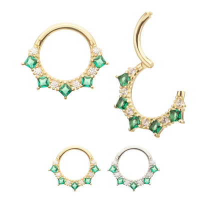 14Kt Gold Alternating Round & Princess Cut Prong Set Gem Front Facing Hinged Segment Clicker