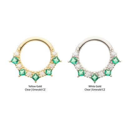 14Kt Gold Alternating Round & Princess Cut Prong Set Gem Front Facing Hinged Segment Clicker