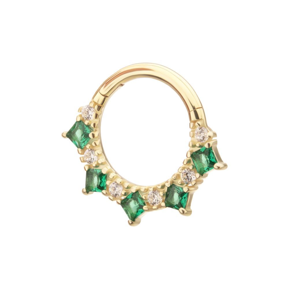 14Kt Gold Alternating Round & Princess Cut Prong Set Gem Front Facing Hinged Segment Clicker