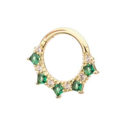 14Kt Gold Alternating Round & Princess Cut Prong Set Gem Front Facing Hinged Segment Clicker