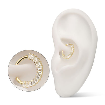 14kt Gold Prong Set Baguette Gem Cluster Front Facing Hinged Segment Clicker