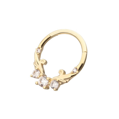 14Kt Yellow Gold Double Swirled Vine with Prong Set Front Facing Hinged Segment Clicker