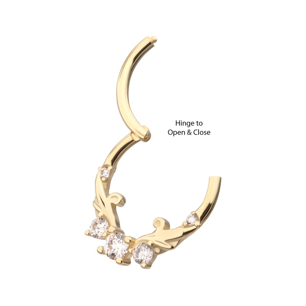 14Kt Yellow Gold Double Swirled Vine with Prong Set Front Facing Hinged Segment Clicker