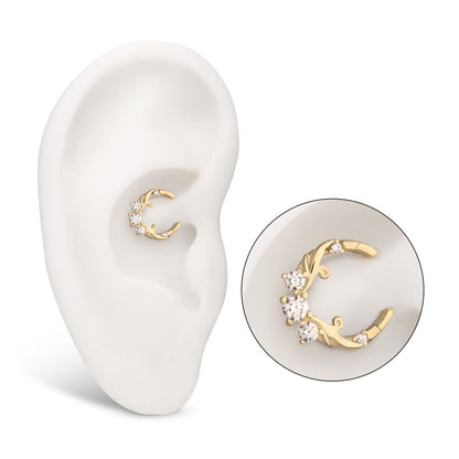 14Kt Yellow Gold Double Swirled Vine with Prong Set Front Facing Hinged Segment Clicker