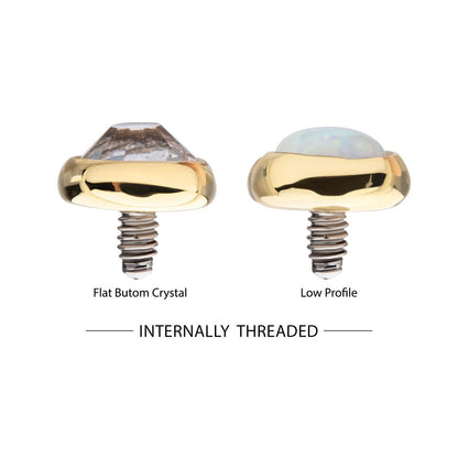 14Kt Yellow Gold Internally Threaded Bezel Set Flat Bottom Clear Crystal/Low Profile Opal Top Dermal