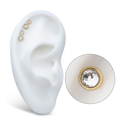 14Kt Yellow Gold Internally Threaded Bezel Set Flat Bottom Clear Crystal/Low Profile Opal Top Dermal