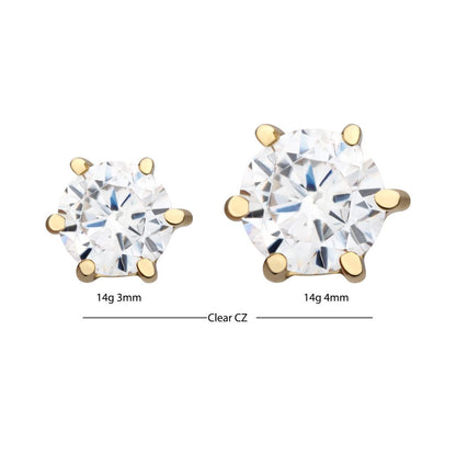 14Kt Yellow Gold Internally Threaded 6-Prong Round Gem Top Dermal
