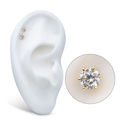 14Kt Yellow Gold Internally Threaded 6-Prong Round Gem Top Dermal