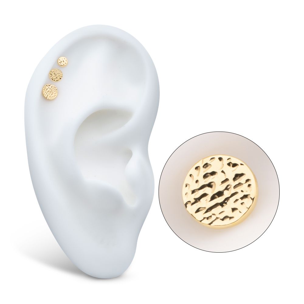 14Kt Yellow Gold Internally Threaded Hammered Disk Top Dermal