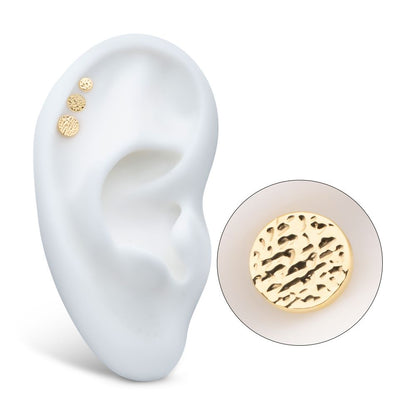 14Kt Yellow Gold Internally Threaded Hammered Disk Top Dermal