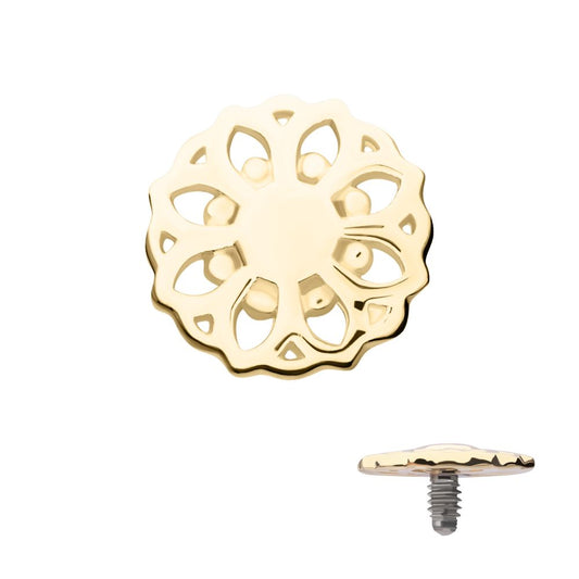 14Kt Yellow Gold Internally Threaded Mandala Flower Top Dermal