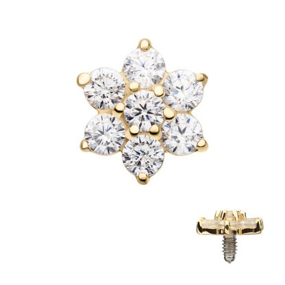 14Kt Yellow Gold Internally Threaded Prong Set 7-Gem Flower Top Dermal