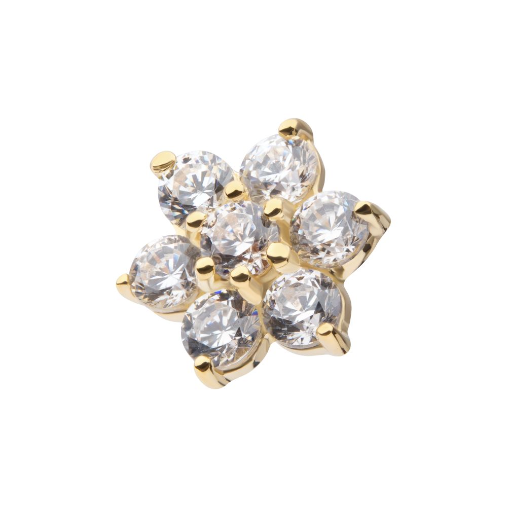 14Kt Yellow Gold Internally Threaded Prong Set 7-Gem Flower Top Dermal