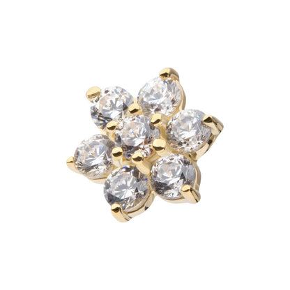 14Kt Yellow Gold Internally Threaded Prong Set 7-Gem Flower Top Dermal