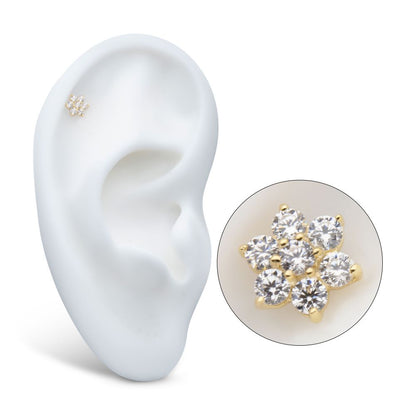 14Kt Yellow Gold Internally Threaded Prong Set 7-Gem Flower Top Dermal