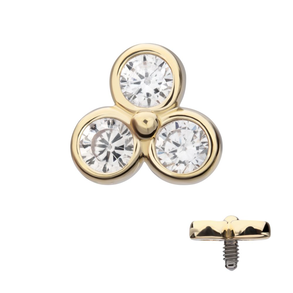 14Kt Yellow Gold Internally Threaded Trinity Bezel Set Gem Top Dermal