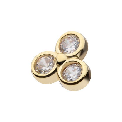 14Kt Yellow Gold Internally Threaded Trinity Bezel Set Gem Top Dermal