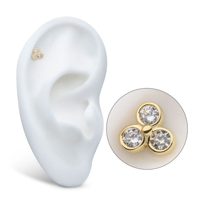 14Kt Yellow Gold Internally Threaded Trinity Bezel Set Gem Top Dermal