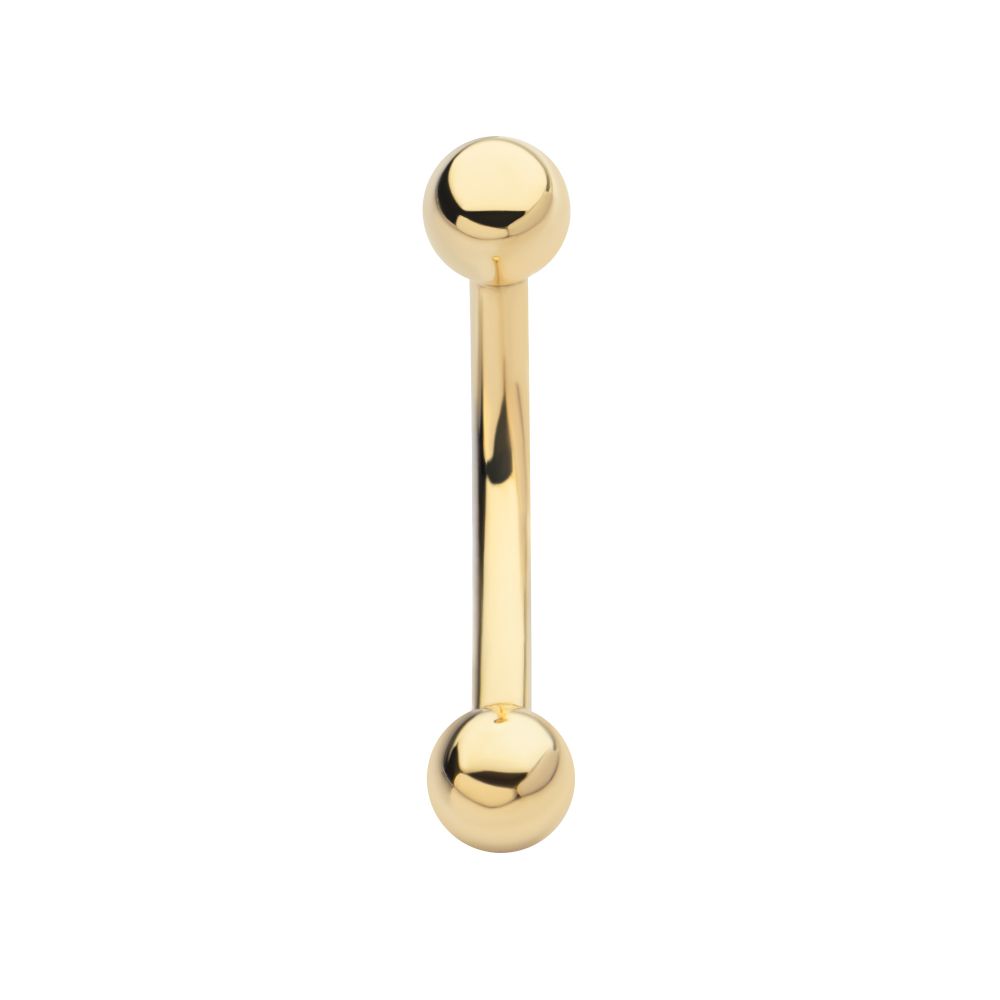 14Kt-Yellow Gold Curved Barbell with One Side Internally Threaded and One Side Fixed Ball End