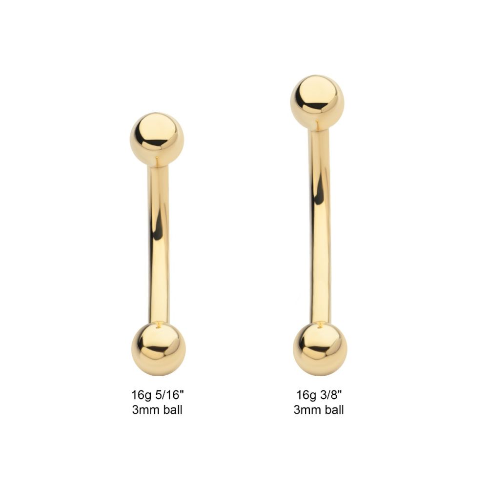 14Kt-Yellow Gold Curved Barbell with One Side Internally Threaded and One Side Fixed Ball End