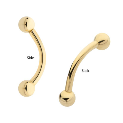 14Kt-Yellow Gold Curved Barbell with One Side Internally Threaded and One Side Fixed Ball End