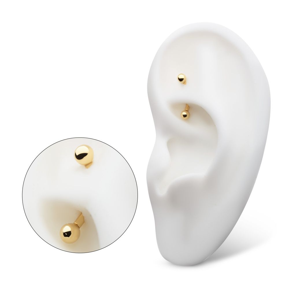 14Kt-Yellow Gold Curved Barbell with One Side Internally Threaded and One Side Fixed Ball End