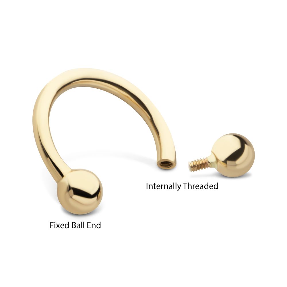 14Kt-Yellow Gold Circular Barbell with One Side Internally Threaded and One Side Fixed Ball End