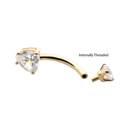 14Kt-Gold Internally Threaded 4-Prong Round & Heart Clear CZ Fixed Bottom Navel