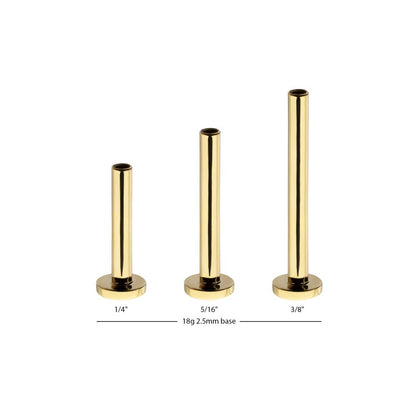 14Kt Yellow Gold M0.8 Internally Threaded 2.5mm Labret Base