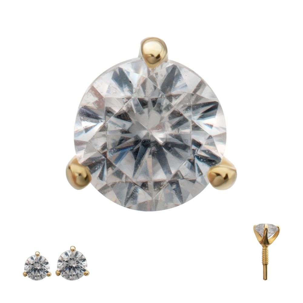 14Kt Yellow Gold M0.8 Internally Threaded 3-Prong Round Gem Top