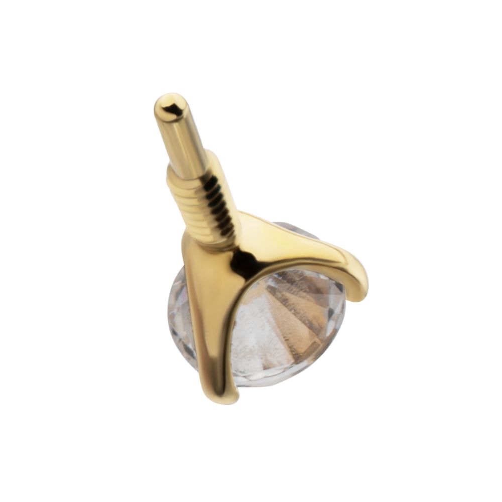 14Kt Yellow Gold M0.8 Internally Threaded 3-Prong Round Gem Top