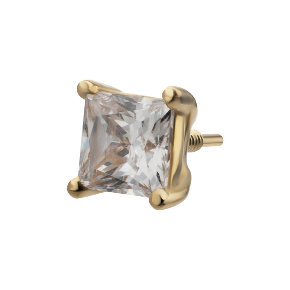 14Kt Yellow Gold M0.8 Internally Threaded 4-Prong Princess Cut Gem Top
