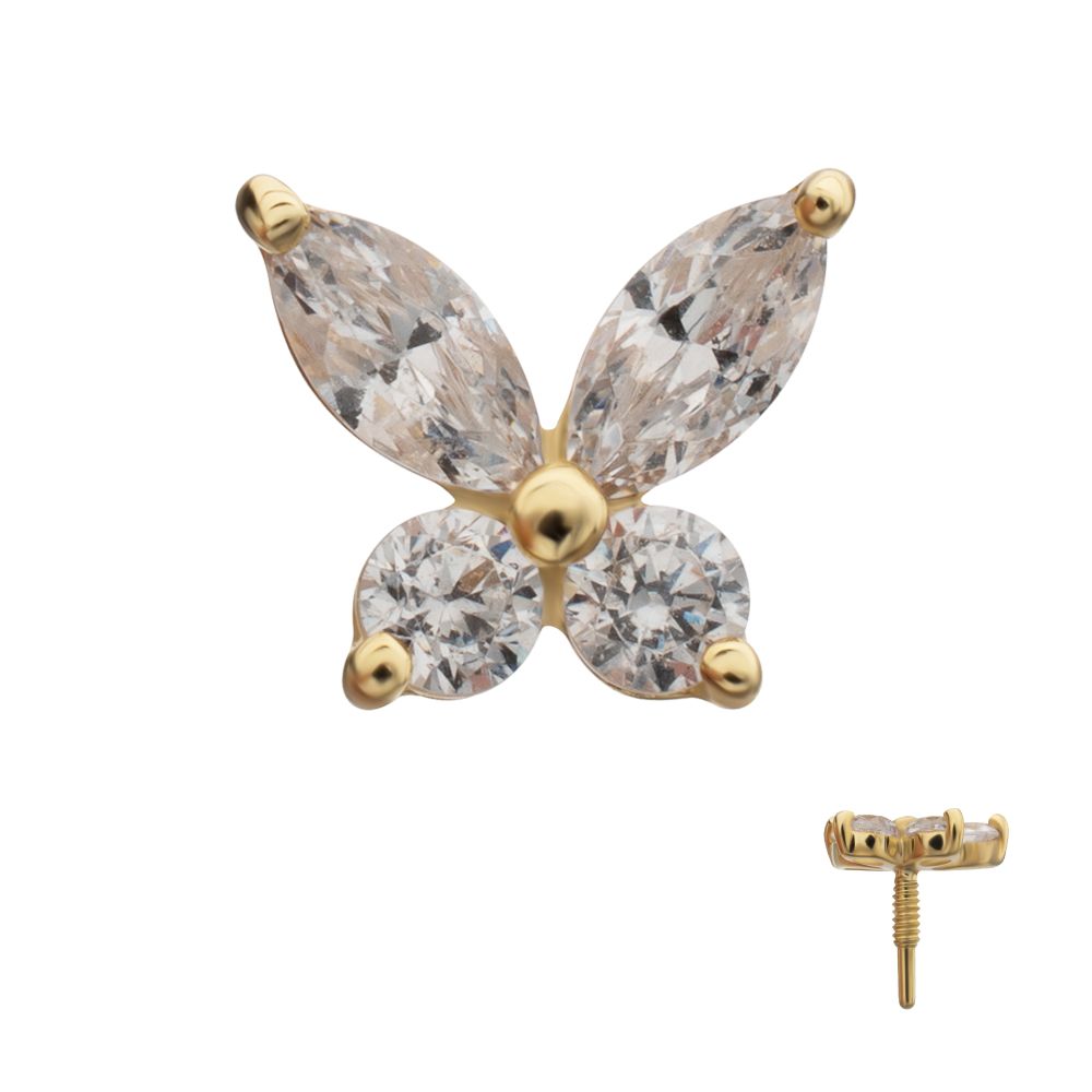 14Kt Yellow Gold M0.8 Internally Threaded Butterfly Prong Set Gem Top