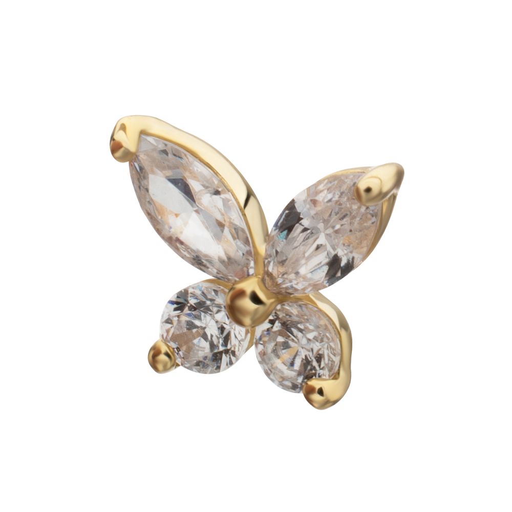 14Kt Yellow Gold M0.8 Internally Threaded Butterfly Prong Set Gem Top