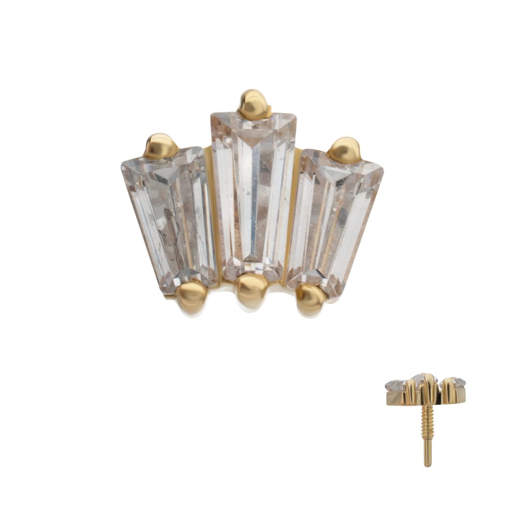 14Kt Yellow Gold M0.8 Internally Threaded Prong Set Triple Baguette Cluster Top