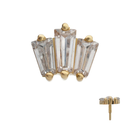 14Kt Yellow Gold M0.8 Internally Threaded Prong Set Triple Baguette Cluster Top