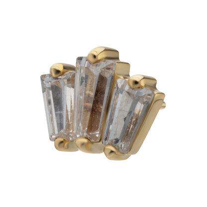 14Kt Yellow Gold M0.8 Internally Threaded Prong Set Triple Baguette Cluster Top