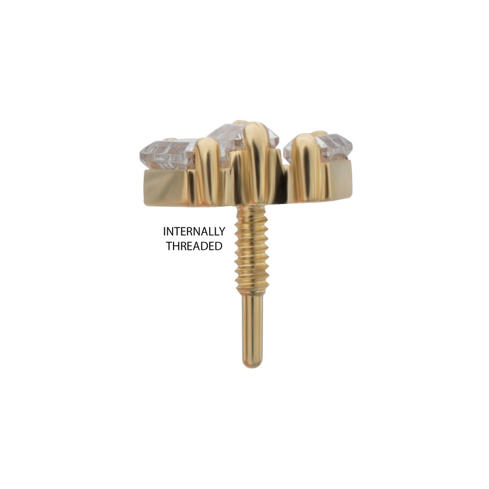 14Kt Yellow Gold M0.8 Internally Threaded Prong Set Triple Baguette Cluster Top