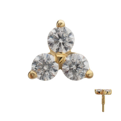 14Kt Yellow Gold M0.8 Internally Threaded Prong Set Trinity Round Gem Top