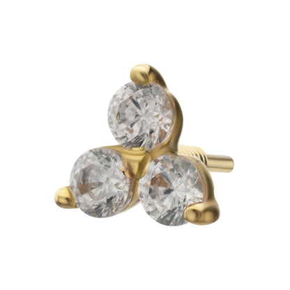 14Kt Yellow Gold M0.8 Internally Threaded Prong Set Trinity Round Gem Top