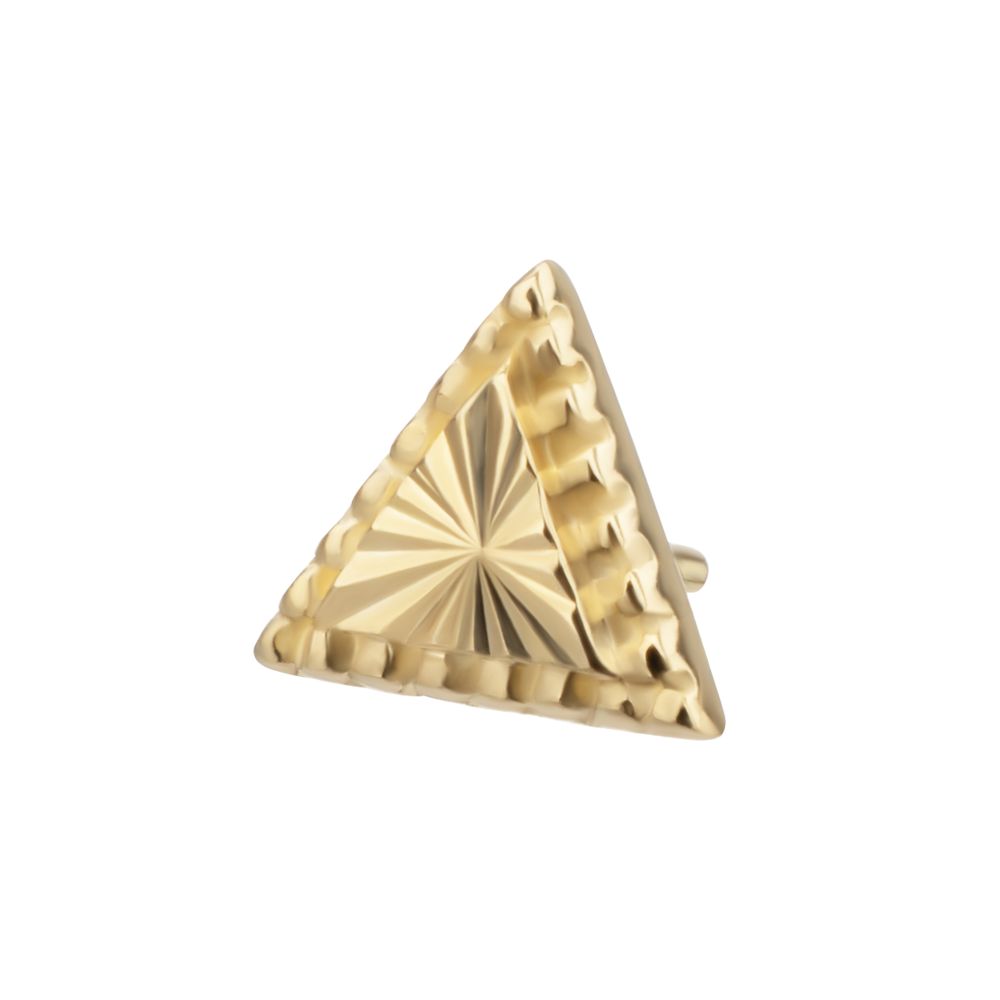 14Kt Yellow Gold M0.8 Internally Threaded Milgrain Edge Corrugated Triangle Top