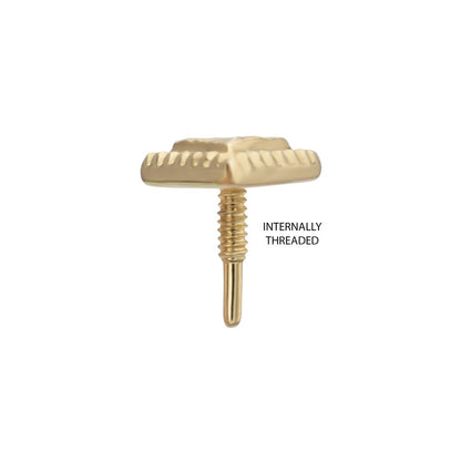 14Kt Yellow Gold M0.8 Internally Threaded Milgrain Edge Corrugated Triangle Top