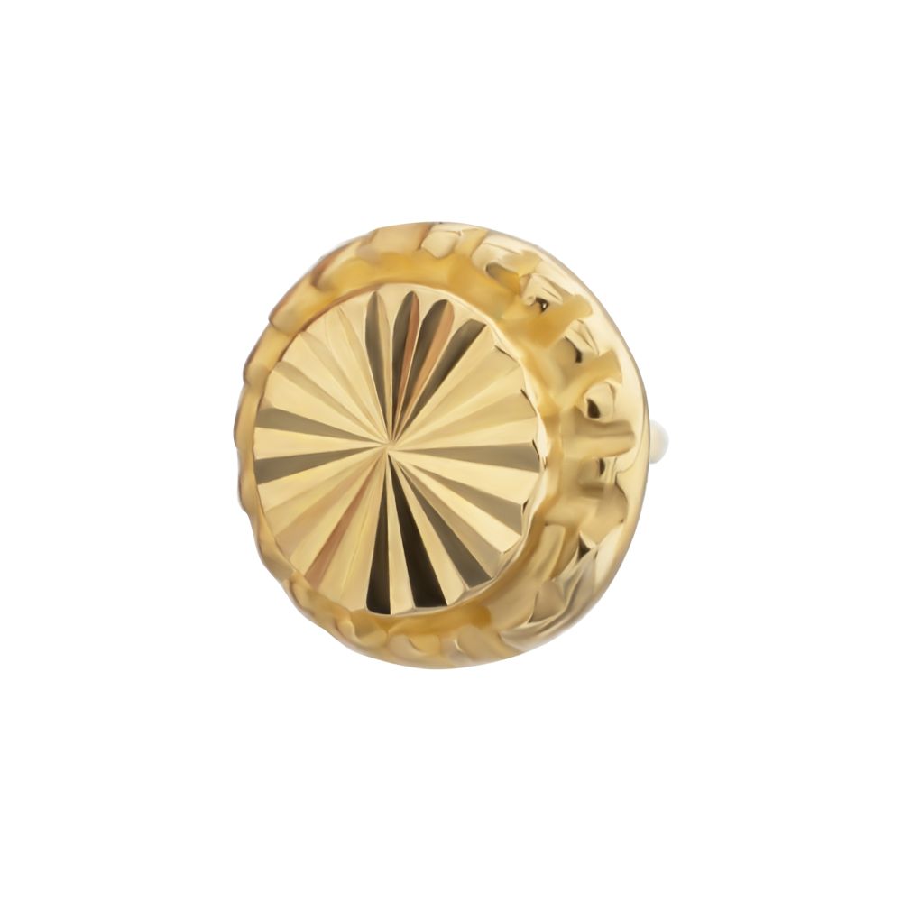 14Kt Yellow Gold M0.8 Internally Threaded Milgrain Edge Corrugated Round Top